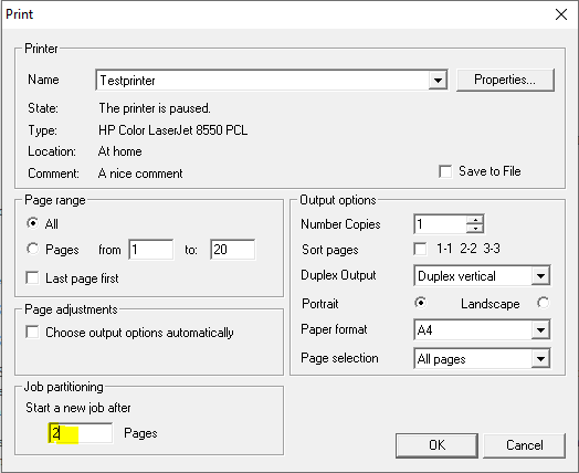 Split file into page ranges when printing.Datei beim Drucken in Seitenbereiche aufteilen.